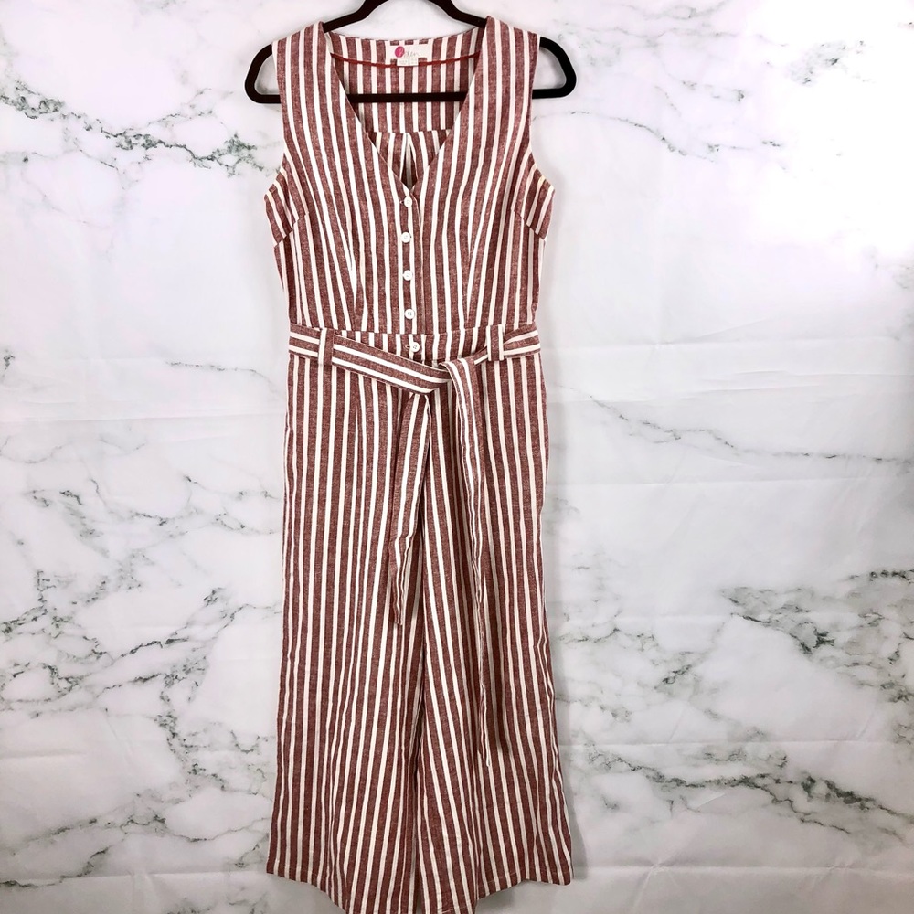 Boden Rust and White Striped Sleeveless Jumpsuit - Picture 4 of 10